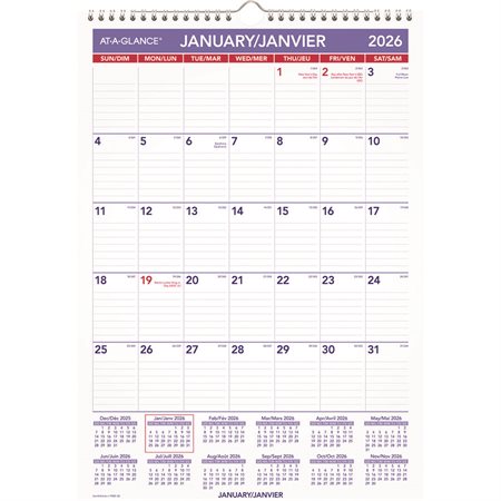 Calendrier mural mensuel recyclé (2026)