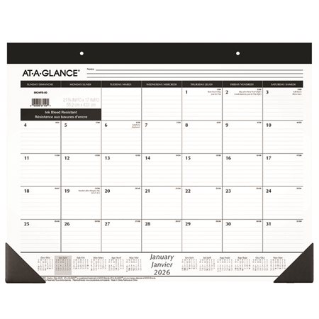 Calendrier sous-main mensuel (2026)